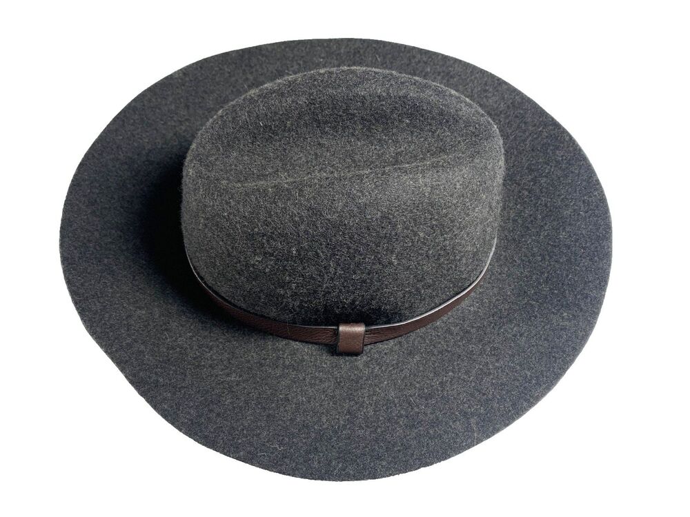 J.Crew Gray 100% Wool Felt Fedora Hat Black Leather Band Size M/L Boho Fall